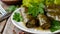 Savory Stuffed Grape Leaves: A Scrumptious Delight Enhanced with Parsley Garnish