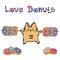 Savoyar the Cat Holding Barbell with Donuts. Love Donut. Cute Cheerful Fun Red or Ginger Kitty with Hands Held High