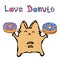 Savoyar the Cat Holding Donuts. Love Donut. Cute Cheerful Fun Red or Ginger Kitty with Hands Held High. Adorable Kitten