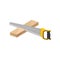 Saw sawing wood. Vector illustration on white background.
