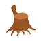 Sawed stump tree with roots. Cartoon vector