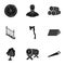 Sawmil and timber set icons in black style. Big collection of sawmill and timber symbol