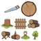Sawmil and timber set icons in cartoon style. Big collection of sawmill and timber vector symbol stock illustration