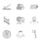 Sawmil and timber set icons in outline style. Big collection of sawmill and timber illustration