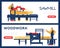 Sawmill and woodwork banners or flyers set with workers flat vector illustration.