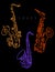Sax illustration in neon colors on a black background.