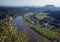 Saxon Switzerland. Elba River, forest, town, top view