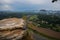 Saxon Switzerland, Germany: View from viewpoint of Bastei, to Elbe river and Kurort Rathen, National park Saxon Switzerland. Mist