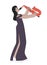 Saxophone girl in recital dress line cartoon flat illustration