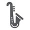 Saxophone glyph icon, music and instrument, trumpet sign, vector graphics, a solid pattern on a white background.
