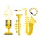 Saxophone gold icon music classical sound instrument vector illustration and brass entertainment golden band design