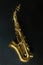 Saxophone jazz instruments. Soprano sax isolated. Saxophone music instrument closeup on black