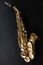 Saxophone jazz instruments. Soprano sax isolated. Saxophone music instrument closeup on black