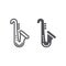 Saxophone line and glyph icon, music and instrument, trumpet sign, vector graphics, a linear pattern on a white