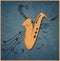 Saxophone and musical notes on blue grunge background