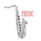 Saxophone with musical notes for music design