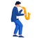 Saxophone player with saxophone stands on white background. Vector man playing musical instrument