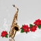Saxophone with Red Poinsettia flower christmas ornament