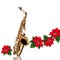 Saxophone with Red Poinsettia flower christmas ornament
