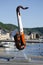 Saxophone sculpture graces the bridge over the Meuse River, Pont Charles de Gaulle, Dinant, Belgium