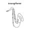 Saxophone sketch. Hand drawn brass sax with mouthpiece clip art illustration