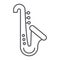 Saxophone thin line icon, music and instrument, trumpet sign, vector graphics, a linear pattern on a white background.