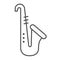 Saxophone thin line icon, musical and instrument, trumpet sign, vector graphics, a linear pattern on a white background.