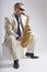 Saxophonist Caucasian soloist plays the saxophone