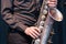 Saxophonist playing a tenor saxophone