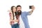 Say hello to family. Capture happy moments. Family selfie. Smartphone selfie. Dad and daughter having fun. Father and