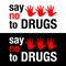 Say no to drugs lettering. No drugs allowed. Drugs icon in prohibition red circle. Just say no isolated  illustration on