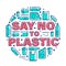 Say no to plastic banner with plastic package icons sign around circle text vector design