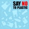 Say no to plastic. Problem plastic pollution. Ecological poster. Banner with text and NO composed of white plastic waste bag,