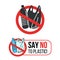 Say no to Plastic sign with Plastic water bottle and plastic bag in red stop circle vector design