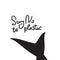 Say no to plastic. Tail of a whale, dolphin, sea, ocean. Black text, calligraphy, lettering, doodle by hand on white. Pollution