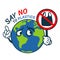 Say no to plastic with world charator hold stop plastic banner vector design