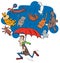 Saying raining cats and dogs cartoon illustration