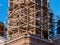 Scaffolding installed on the building to restore the facade repair