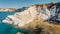 Scala dei Turchi,Sicily,Italy.Aerial view of white rocky cliffs,turquoise clear water.Sicilian seaside tourism,popular tourist