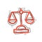 Scale balance icon in comic style. Justice cartoon vector illustration on white isolated background. Judgment splash effect