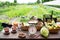 Scale with fresh farm produce on table