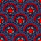 Scale wave tribal mandala seamless pattern design with chain and rope with blue red white color tone