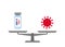 Scales in balance vaccine and coronavirus icon. Vaccination and sick virus sign in comparison, choise. Weights with medication and