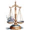 Scales of justice. Watercolor illustration. Law Concept Of Judiciary, Jurisprudence And Justice