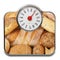 Scales for people with fresh bread in white background