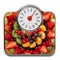 Scales for people with fruit cake in white background