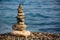 Scales of stones against the background of the sea