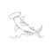 Scalloped Hammerhead Shark or Sphyrna Lewini Jumping Continuous Line Drawing Black and White