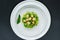 Scallops on minted pea risotto - top view