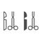 Scalpel and tweezers line and glyph icon. Two items of surgical instruments symbol, outline style pictogram on white